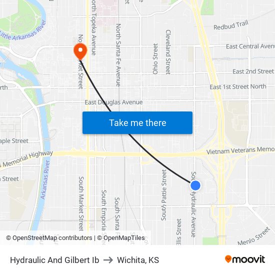 Hydraulic And Gilbert Ib to Wichita, KS map