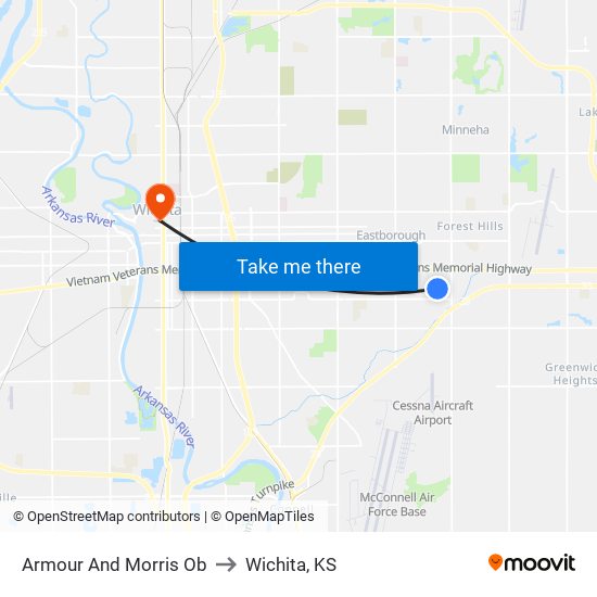 Armour And Morris Ob to Wichita, KS map