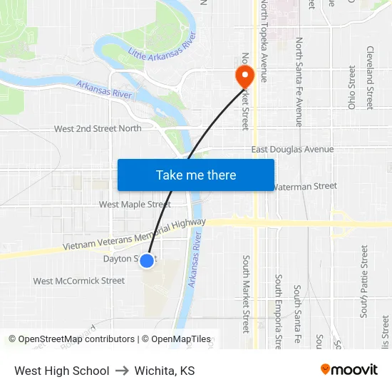 West High School to Wichita, KS map