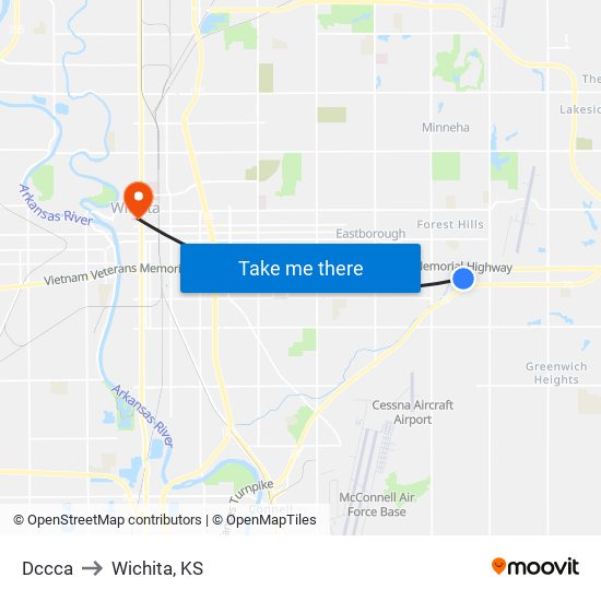 Dccca to Wichita, KS map