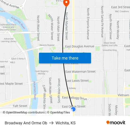 Broadway And Orme Ob to Wichita, KS map