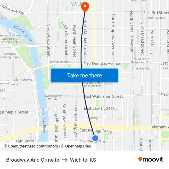 Broadway And Orme Ib to Wichita, KS map