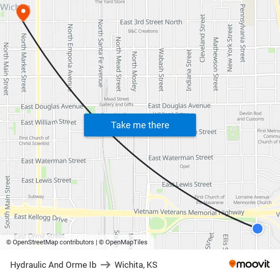 Hydraulic And Orme Ib to Wichita, KS map