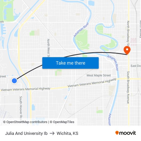 Julia And University Ib to Wichita, KS map
