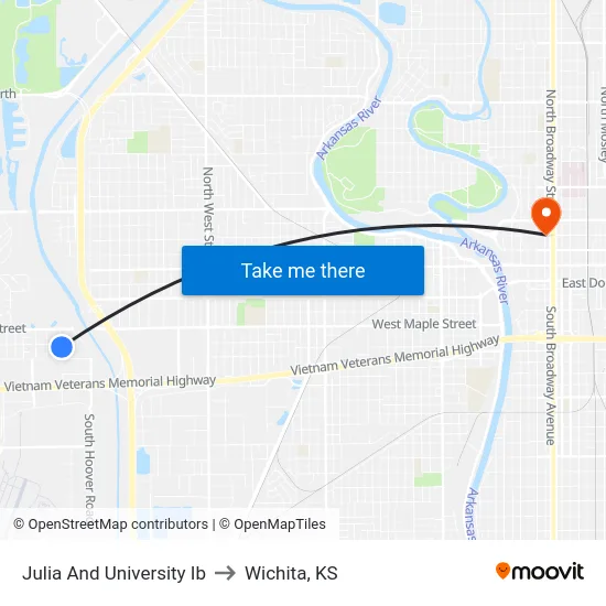 Julia And University Ib to Wichita, KS map