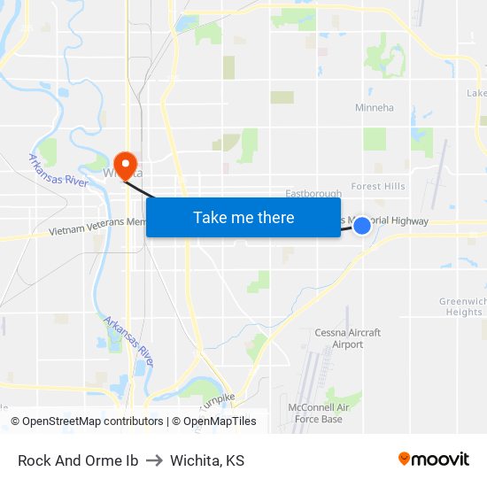 Rock And Orme Ib to Wichita, KS map