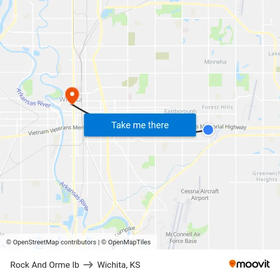 Rock And Orme Ib to Wichita, KS map