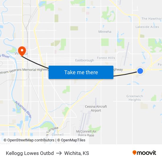 Kellogg Lowes Outbd to Wichita, KS map