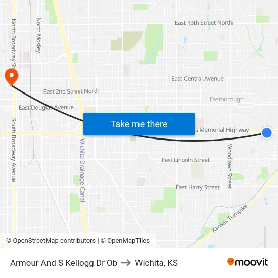 Armour And S Kellogg Dr Ob to Wichita, KS map