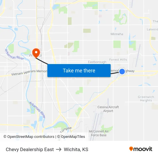 Chevy Dealership East to Wichita, KS map