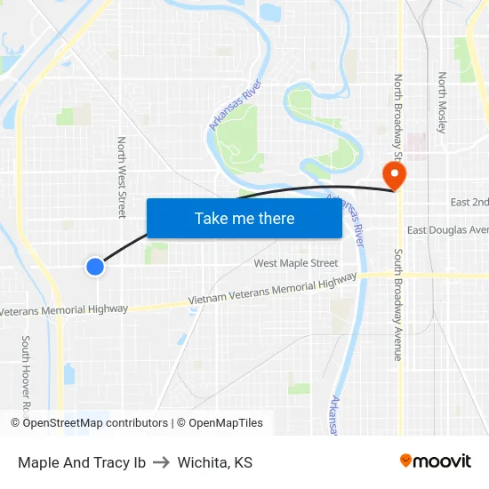 Maple And Tracy Ib to Wichita, KS map
