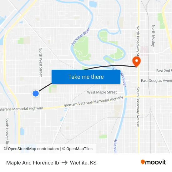 Maple And Florence Ib to Wichita, KS map