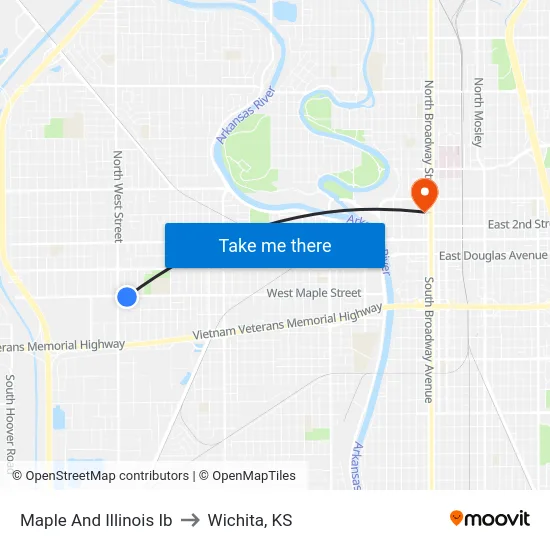 Maple And Illinois Ib to Wichita, KS map