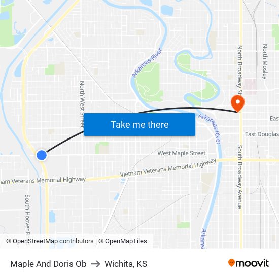 Maple And Doris Ob to Wichita, KS map