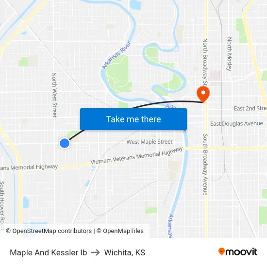 Maple And Kessler Ib to Wichita, KS map