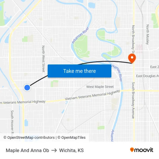 Maple And Anna Ob to Wichita, KS map