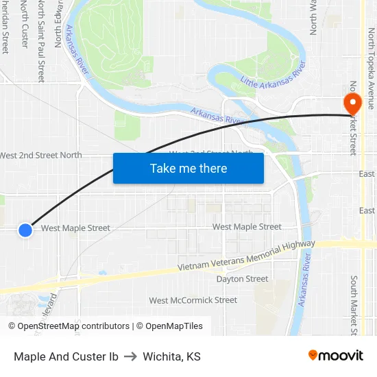 Maple And Custer Ib to Wichita, KS map