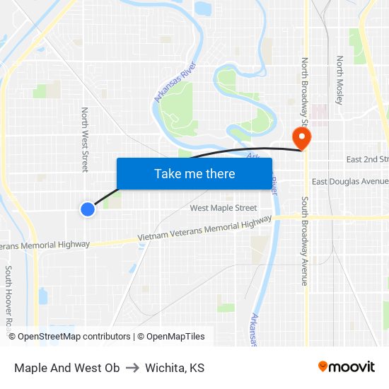 Maple And West Ob to Wichita, KS map