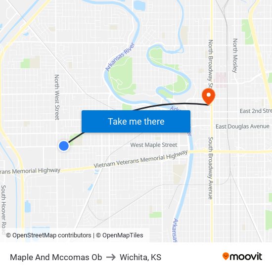 Maple And Mccomas Ob to Wichita, KS map