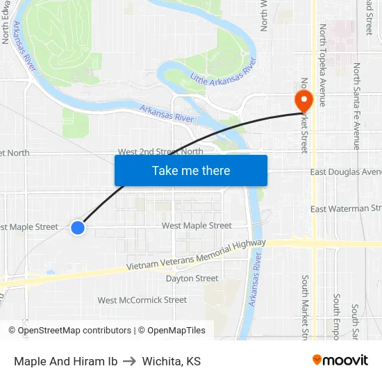 Maple And Hiram Ib to Wichita, KS map