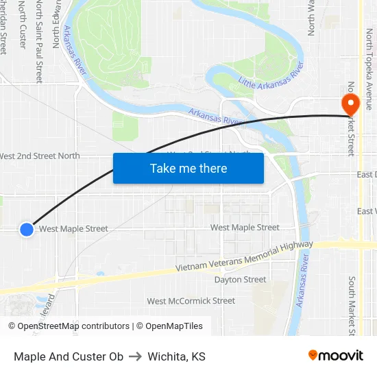 Maple And Custer Ob to Wichita, KS map
