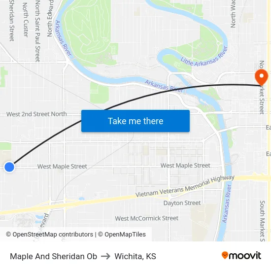 Maple And Sheridan Ob to Wichita, KS map