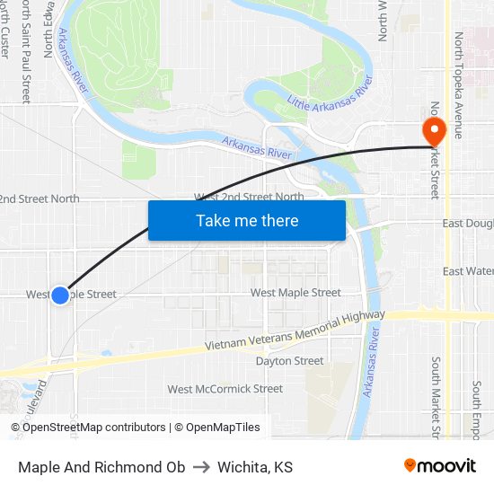 Maple And Richmond Ob to Wichita, KS map