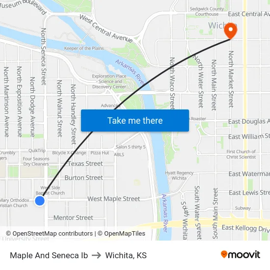 Maple And Seneca Ib to Wichita, KS map