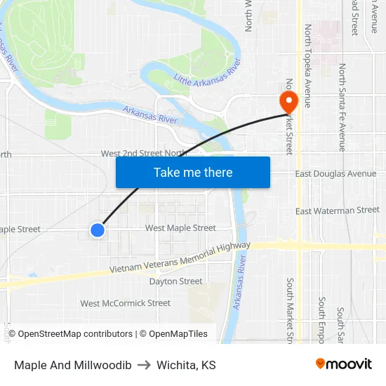 Maple And Millwoodib to Wichita, KS map