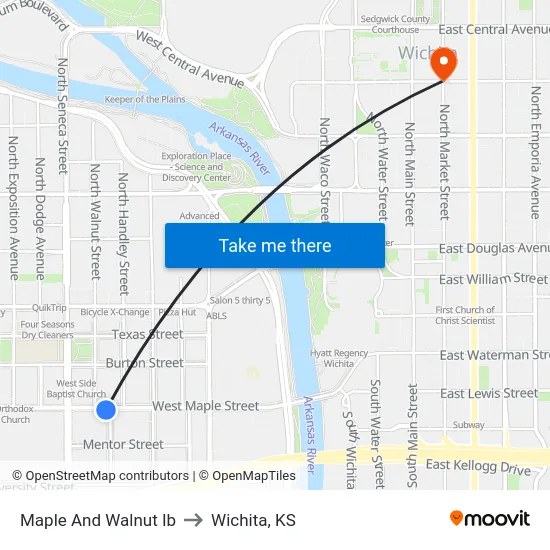Maple And Walnut Ib to Wichita, KS map