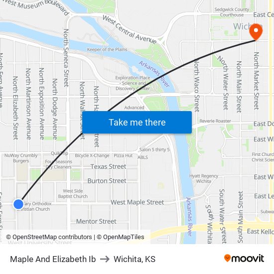Maple And Elizabeth Ib to Wichita, KS map