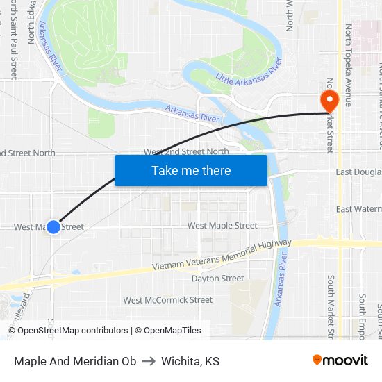 Maple And Meridian Ob to Wichita, KS map