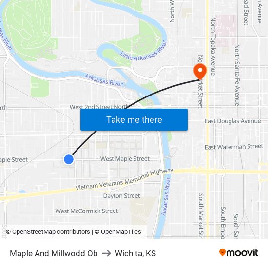 Maple And Millwodd Ob to Wichita, KS map