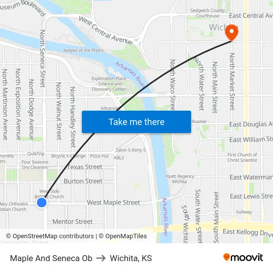 Maple And Seneca Ob to Wichita, KS map
