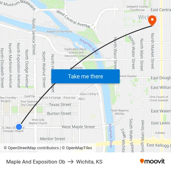 Maple And Exposition Ob to Wichita, KS map