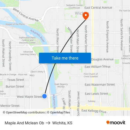 Maple And Mclean Ob to Wichita, KS map