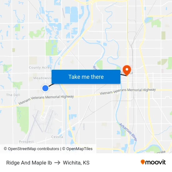 Ridge And Maple Ib to Wichita, KS map