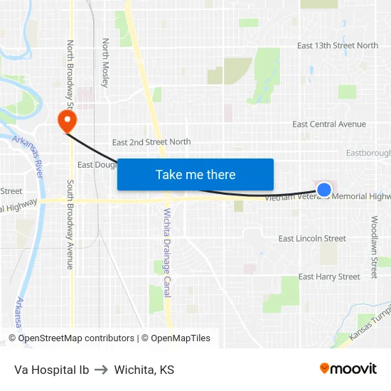 Va Hospital Ib to Wichita, KS map