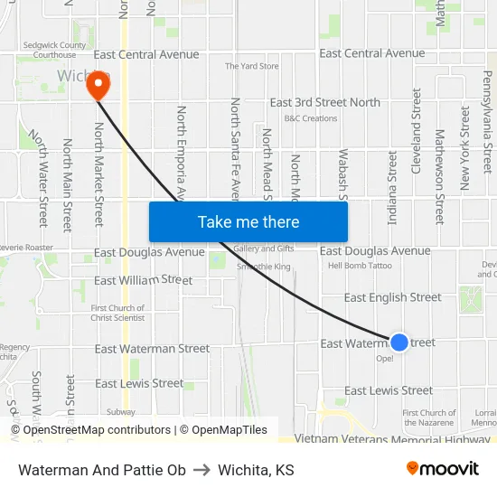 Waterman And Pattie Ob to Wichita, KS map