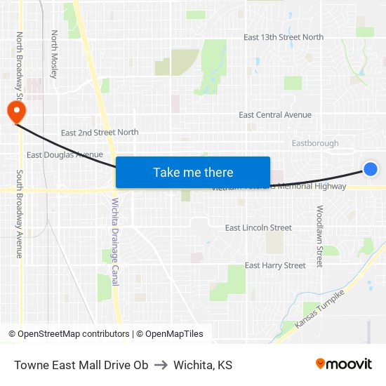 Towne East Mall Drive Ob to Wichita, KS map