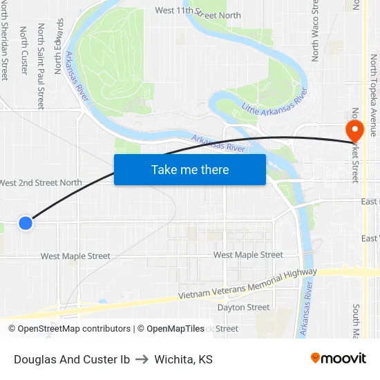 Douglas And Custer Ib to Wichita, KS map