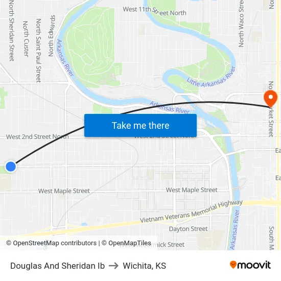 Douglas And Sheridan Ib to Wichita, KS map