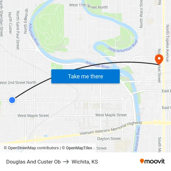 Douglas And Custer Ob to Wichita, KS map