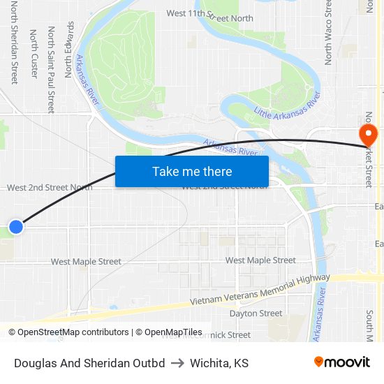 Douglas And Sheridan Outbd to Wichita, KS map