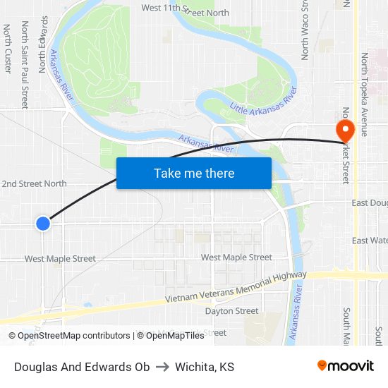 Douglas And Edwards Ob to Wichita, KS map