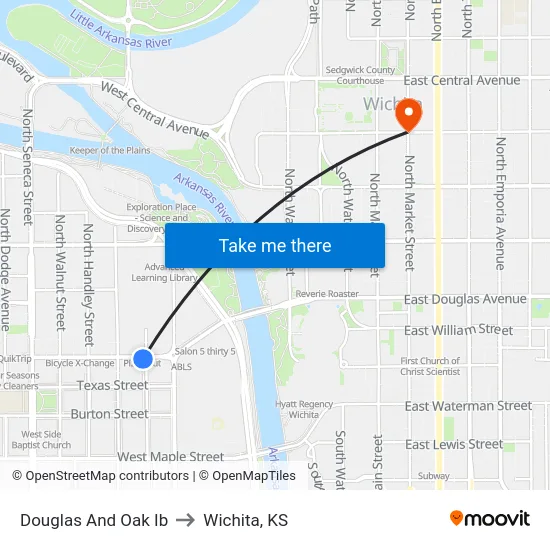 Douglas And Oak Ib to Wichita, KS map