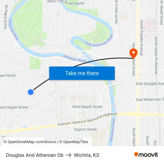 Douglas And Athenian Ob to Wichita, KS map