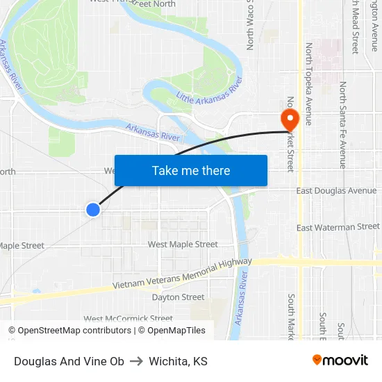 Douglas And Vine Ob to Wichita, KS map