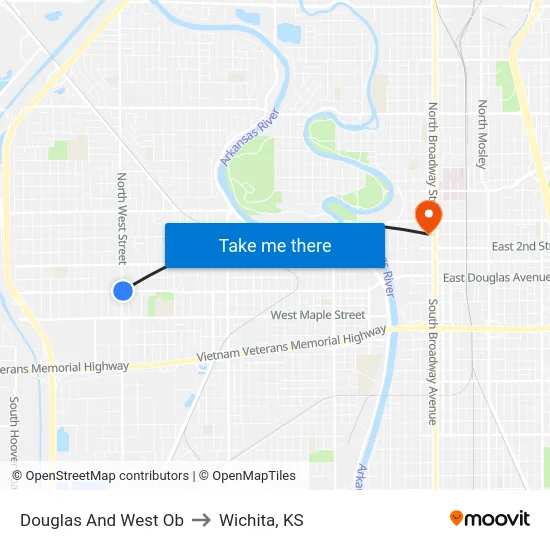 Douglas And West Ob to Wichita, KS map