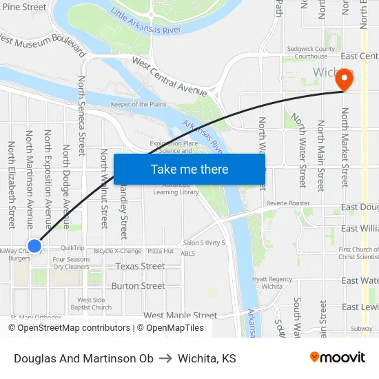 Douglas And Martinson Ob to Wichita, KS map